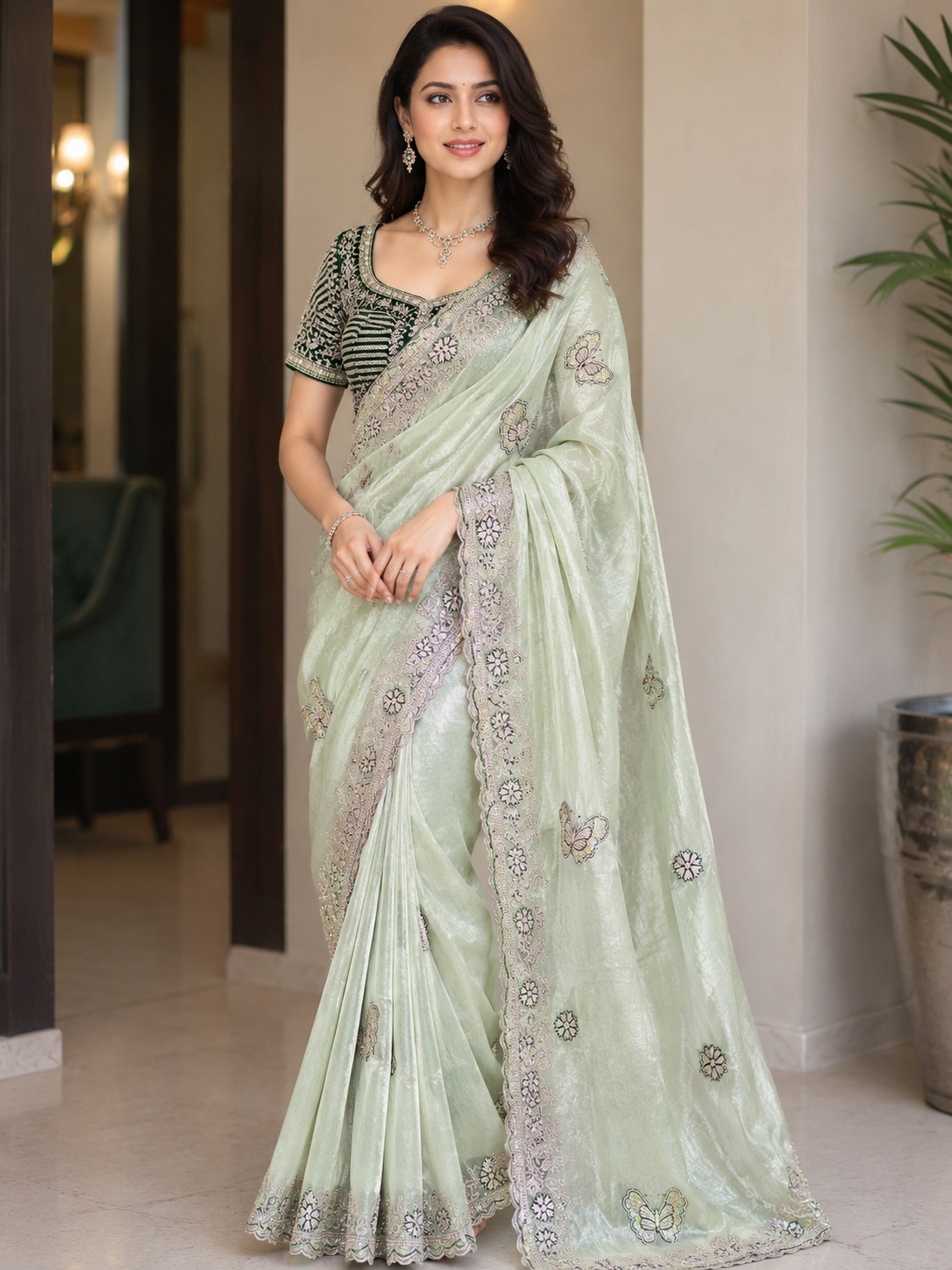 Premium Soft Net Saree with Elegant Sequins Embroidery Work & Designer Net Blouse | Party Wear, Wedding & Festive Collection