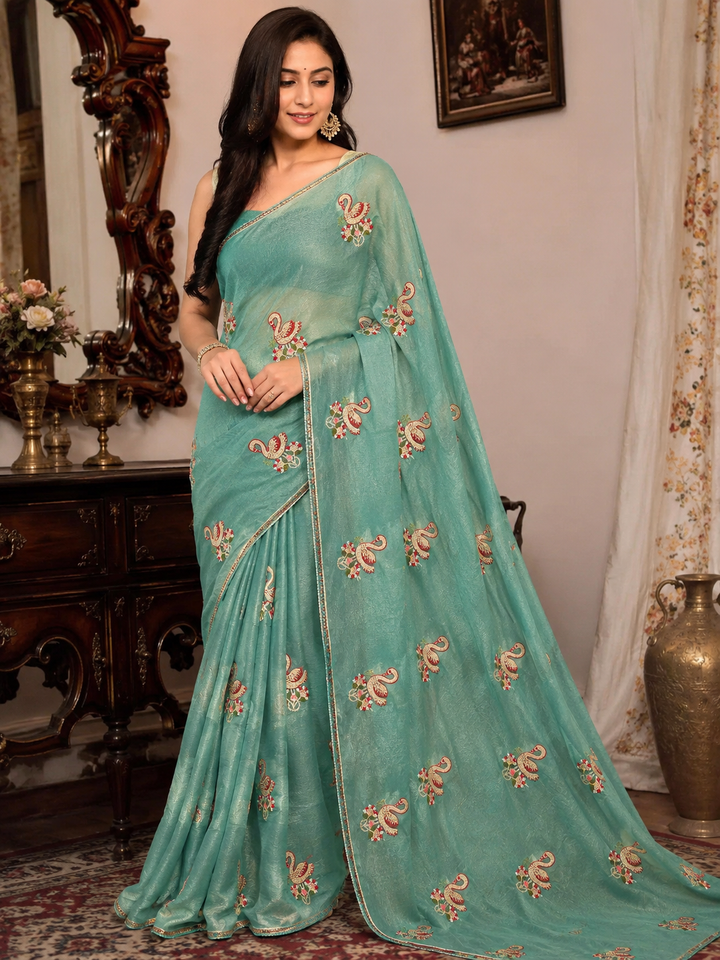 Festive Collection Fandy Satin Silk Saree with Designer Hans Embroidery Work