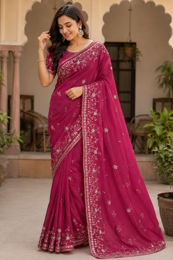 Pure Gold Crush Saree with Designer C-Pallu & Gota Foil Embroidery