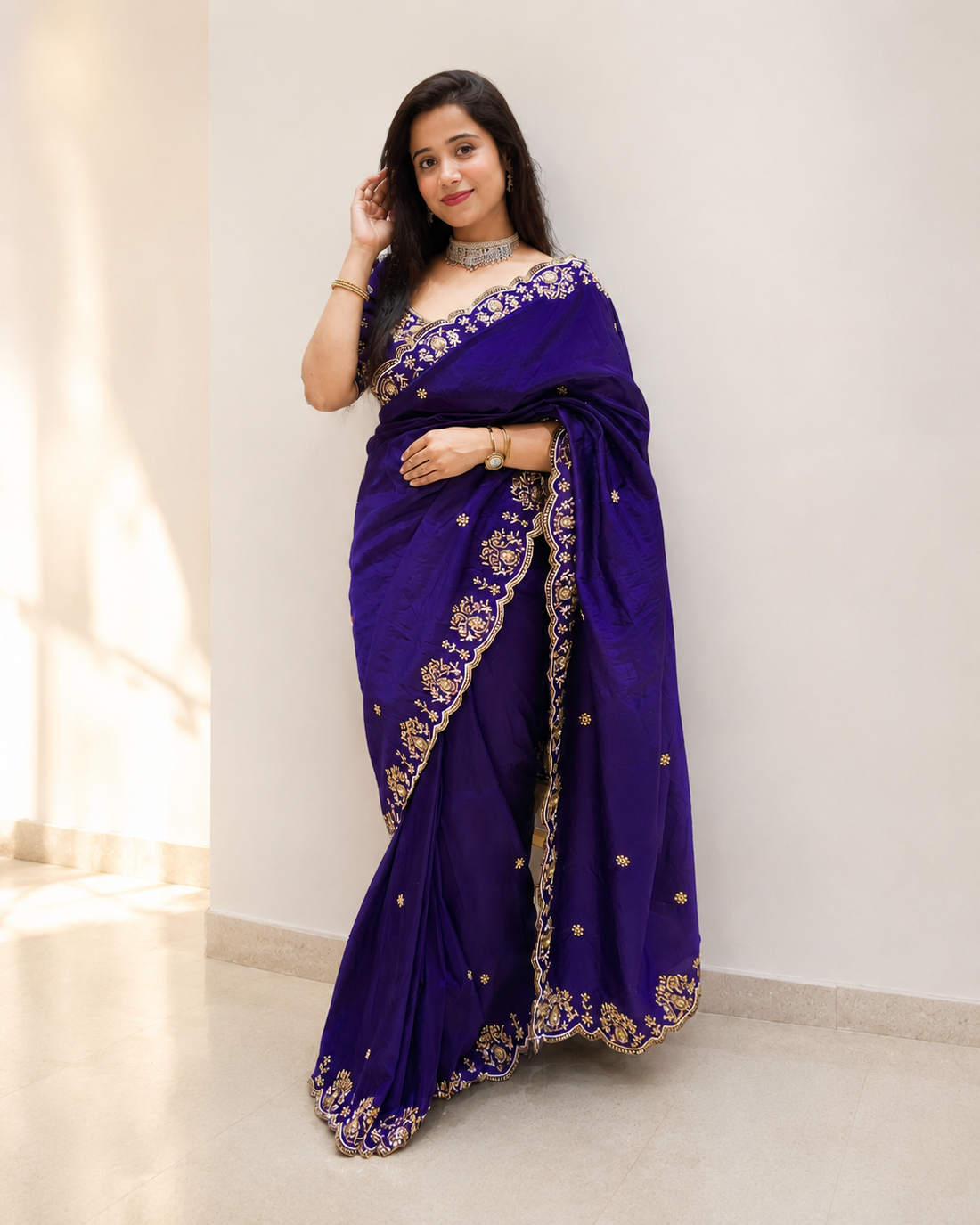 Wedding Wear Pure Vichitra Silk Saree with Heavy Thread Zari Embroidery
