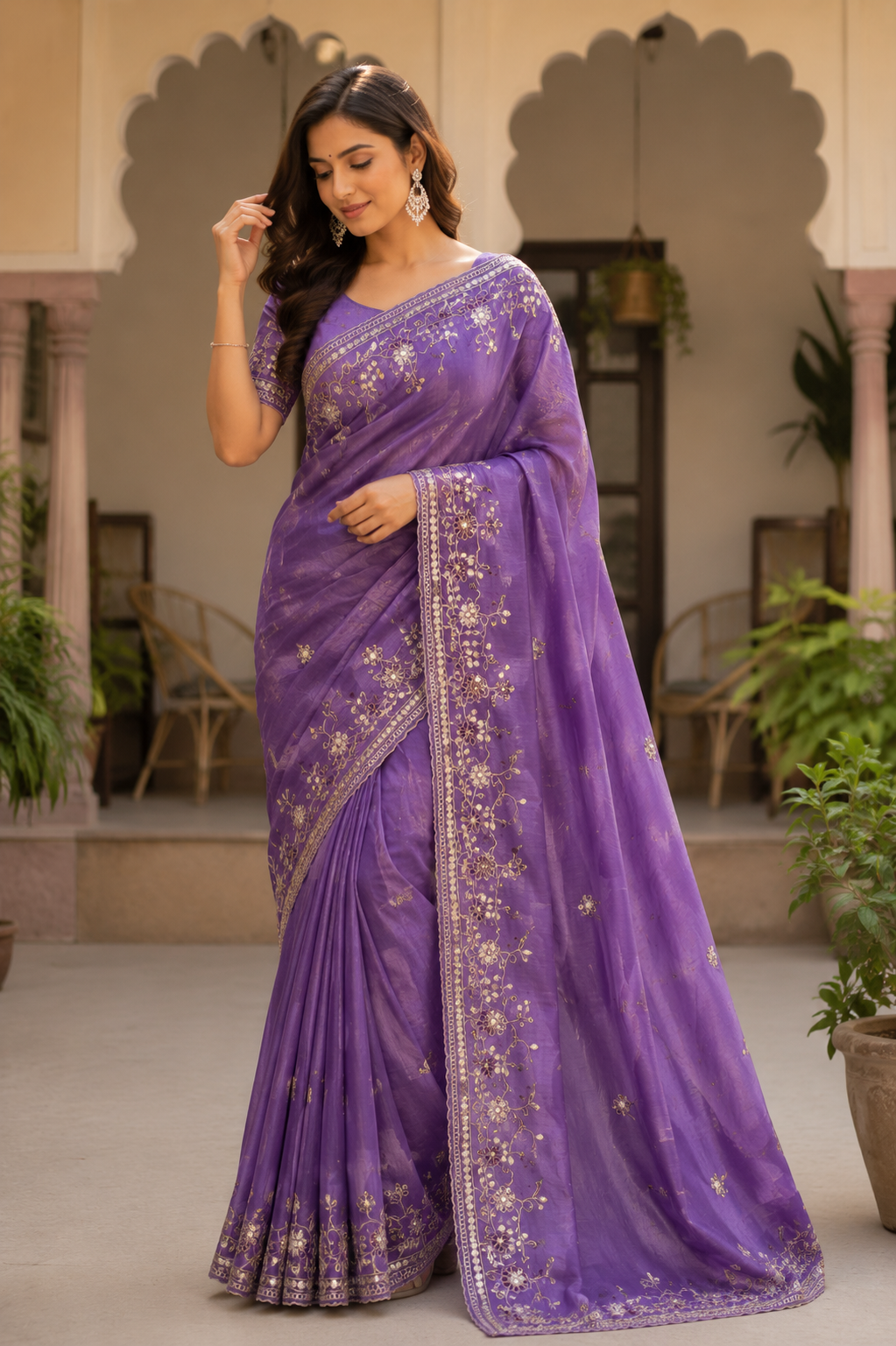 Pure Gold Crush Saree with Designer C-Pallu & Gota Foil Embroidery
