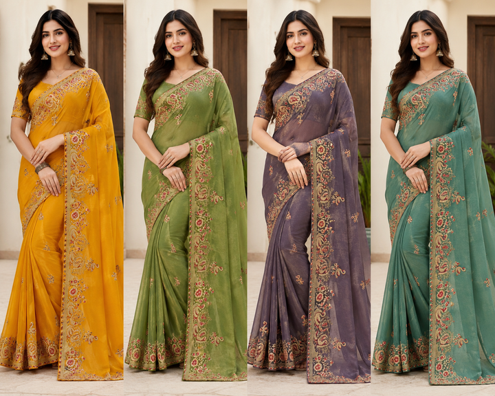 Festive Collection Fandy Satin Silk Saree with Designer Hans Embroidery Work