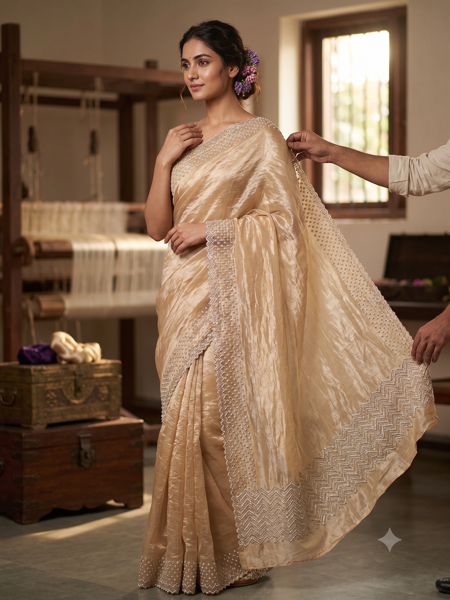 Festive Collection Space Silk Saree with Rich Jarkan Craftsmanship