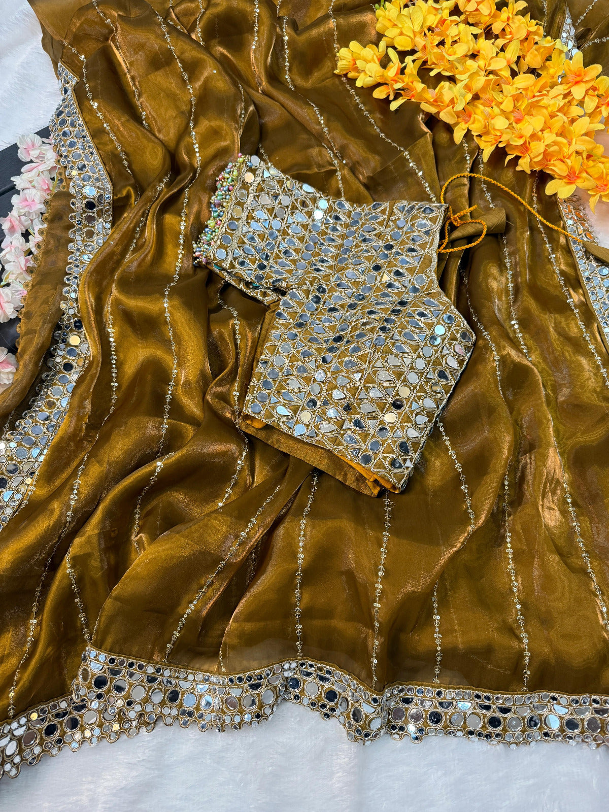 Premium Zimmy Cho Silk Saree with Heavy 5MM Sequins & Mirror Work