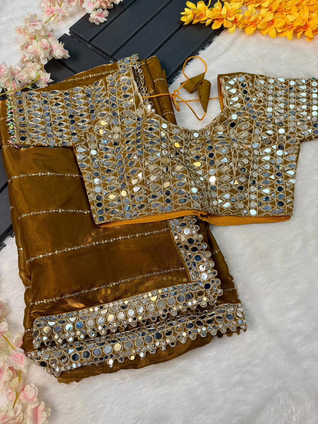 Premium Zimmy Cho Silk Saree with Heavy 5MM Sequins & Mirror Work
