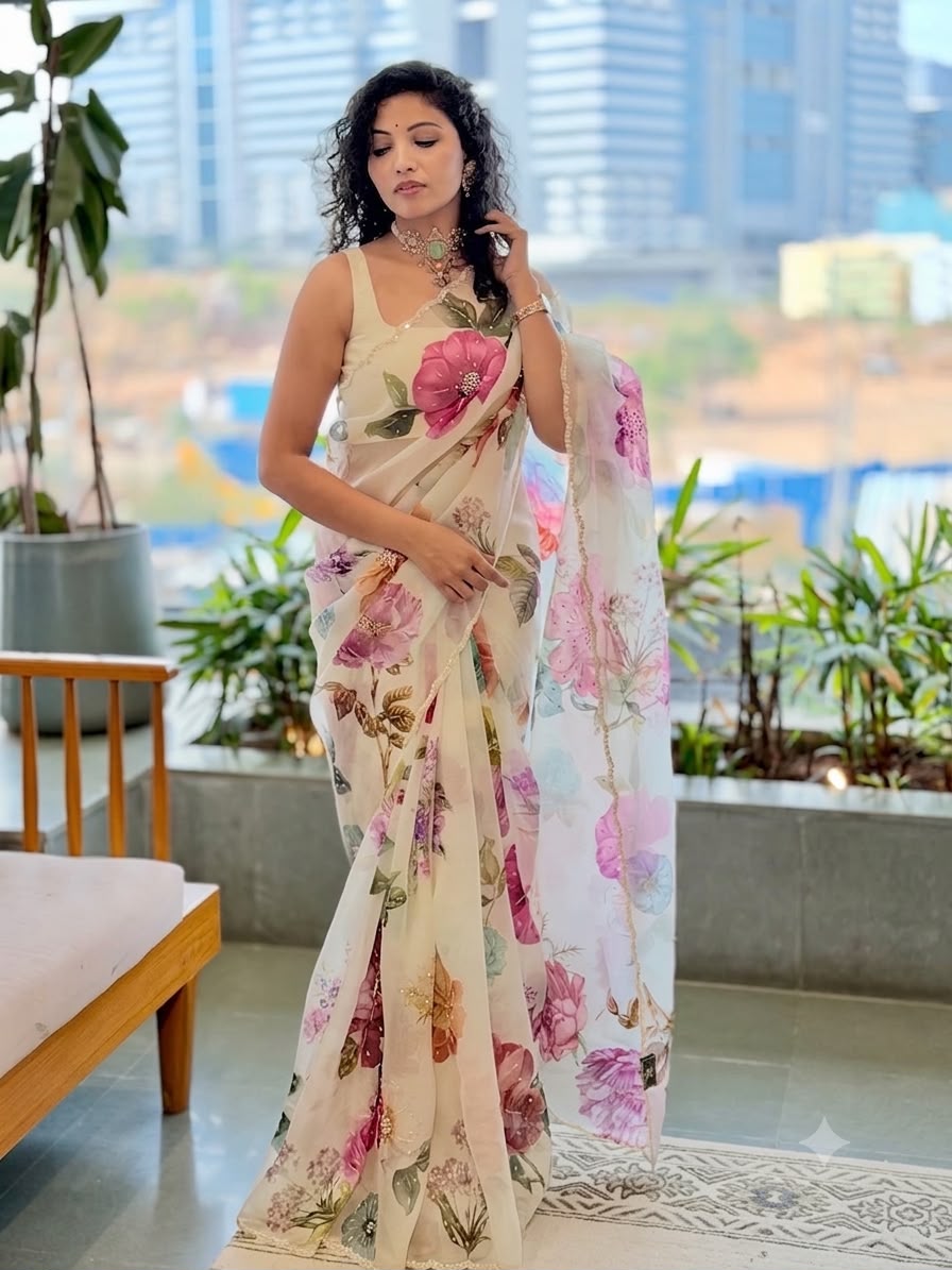 Floral Grace Soft Tabi Saree