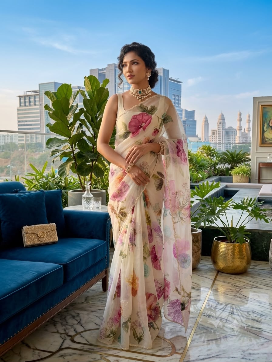 Floral Grace Soft Tabi Saree