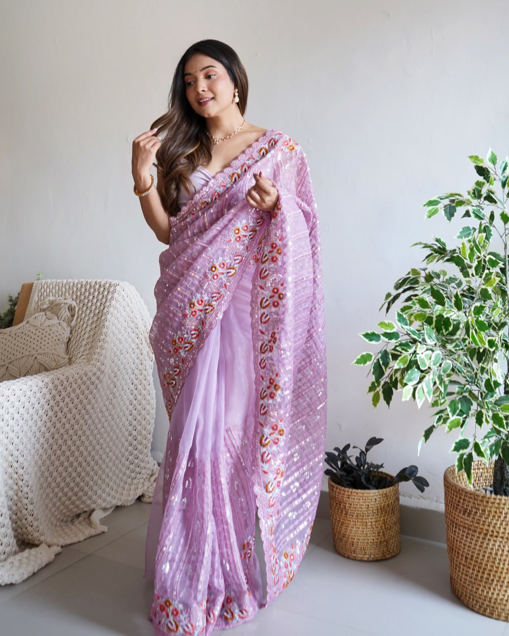 ✨ Pure Heavy Organza Silk Saree with Multicolor Thread & 5mm Sequins Embroidery | Designer Party Wear Collection ✨