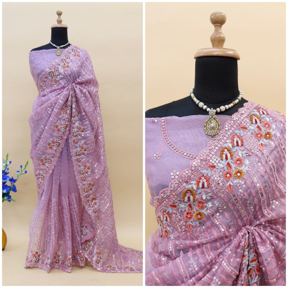 ✨ Pure Heavy Organza Silk Saree with Multicolor Thread & 5mm Sequins Embroidery | Designer Party Wear Collection ✨