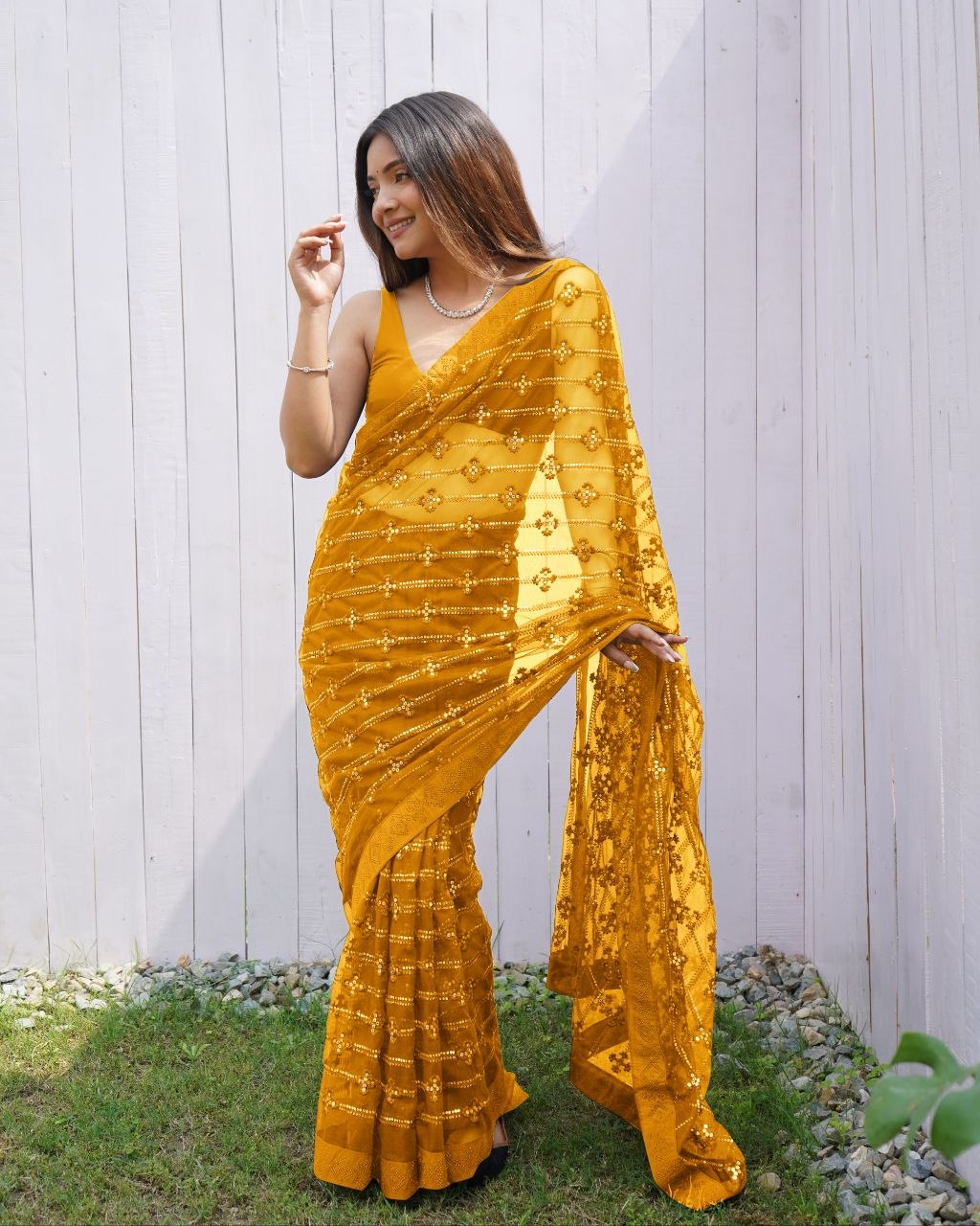 Heavy Butterfly Net Saree with Multy Thread Sequence Embroidery & Fancy Diamond Border