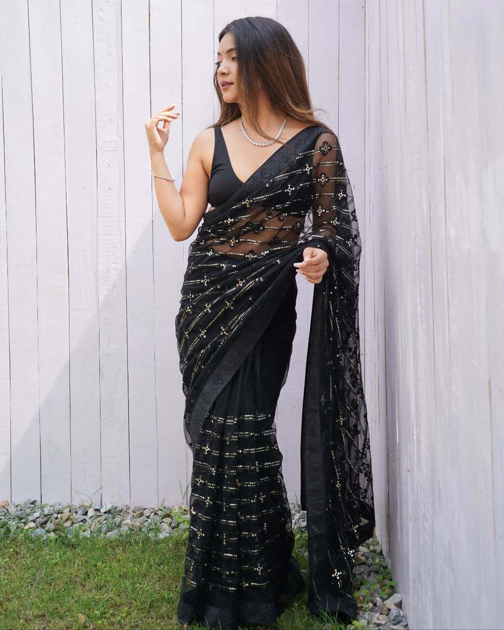 Heavy Butterfly Net Saree with Multy Thread Sequence Embroidery & Fancy Diamond Border