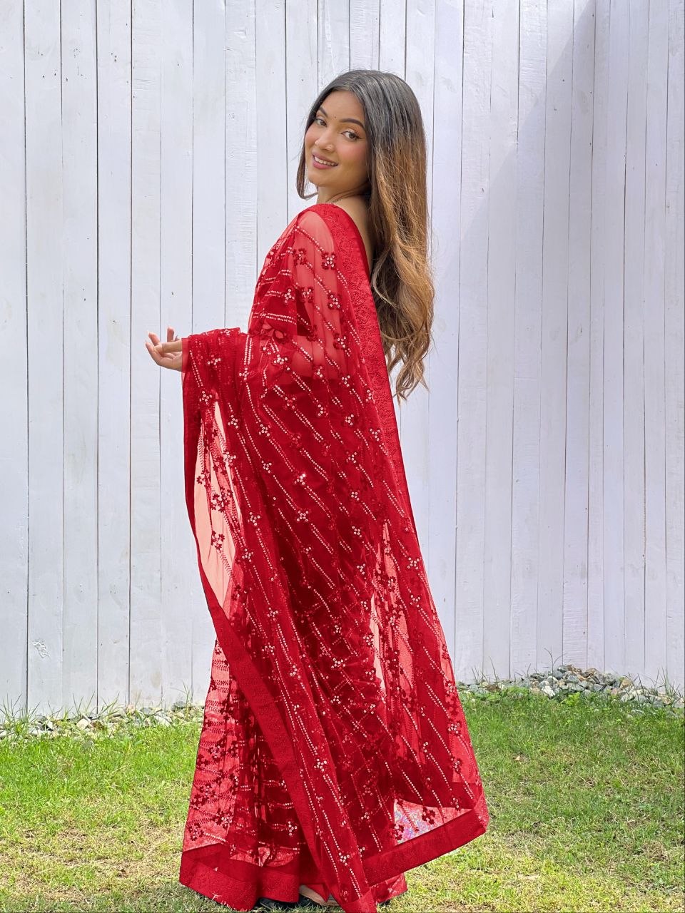 Heavy Butterfly Net Saree with Multy Thread Sequence Embroidery & Fancy Diamond Border