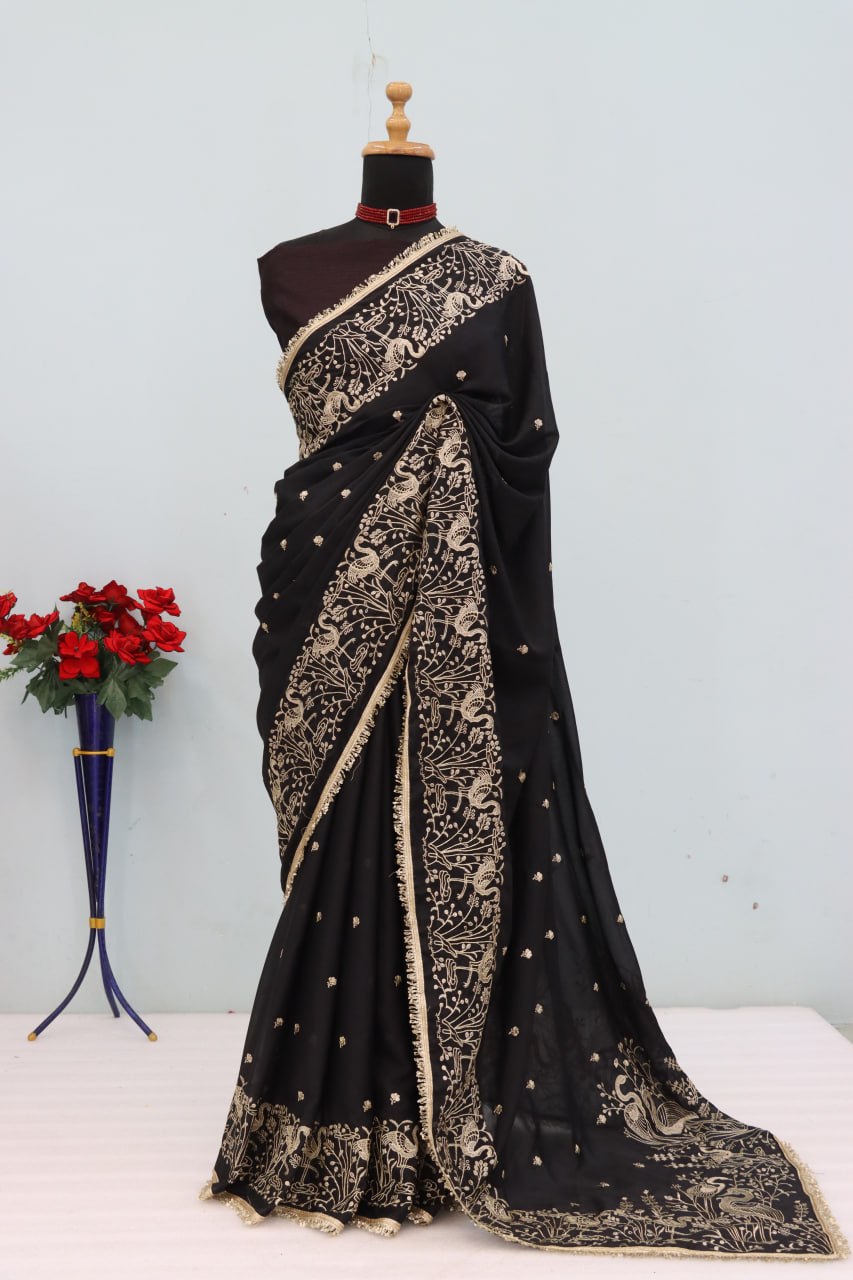 Festive Collection Star Georgette Saree with Elegant Jari Embroidery