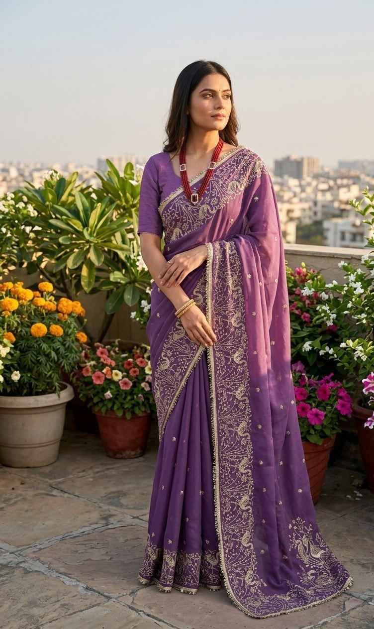 Festive Collection Star Georgette Saree with Elegant Jari Embroidery