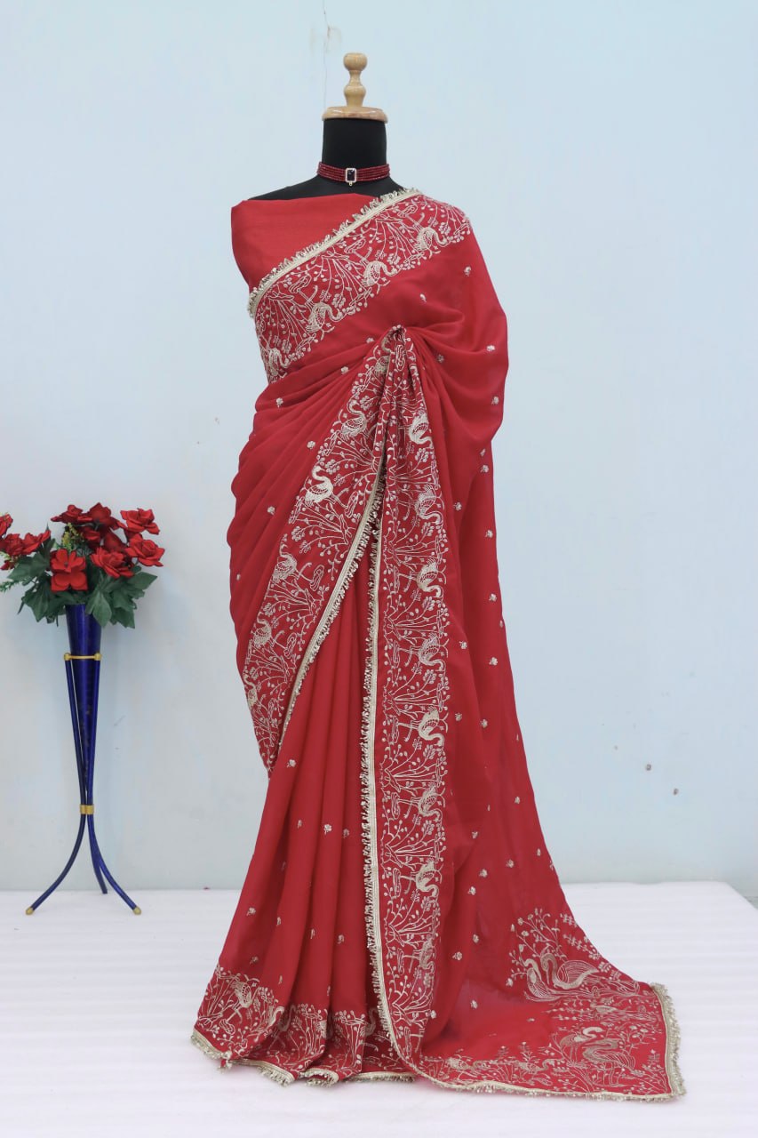 Festive Collection Star Georgette Saree with Elegant Jari Embroidery