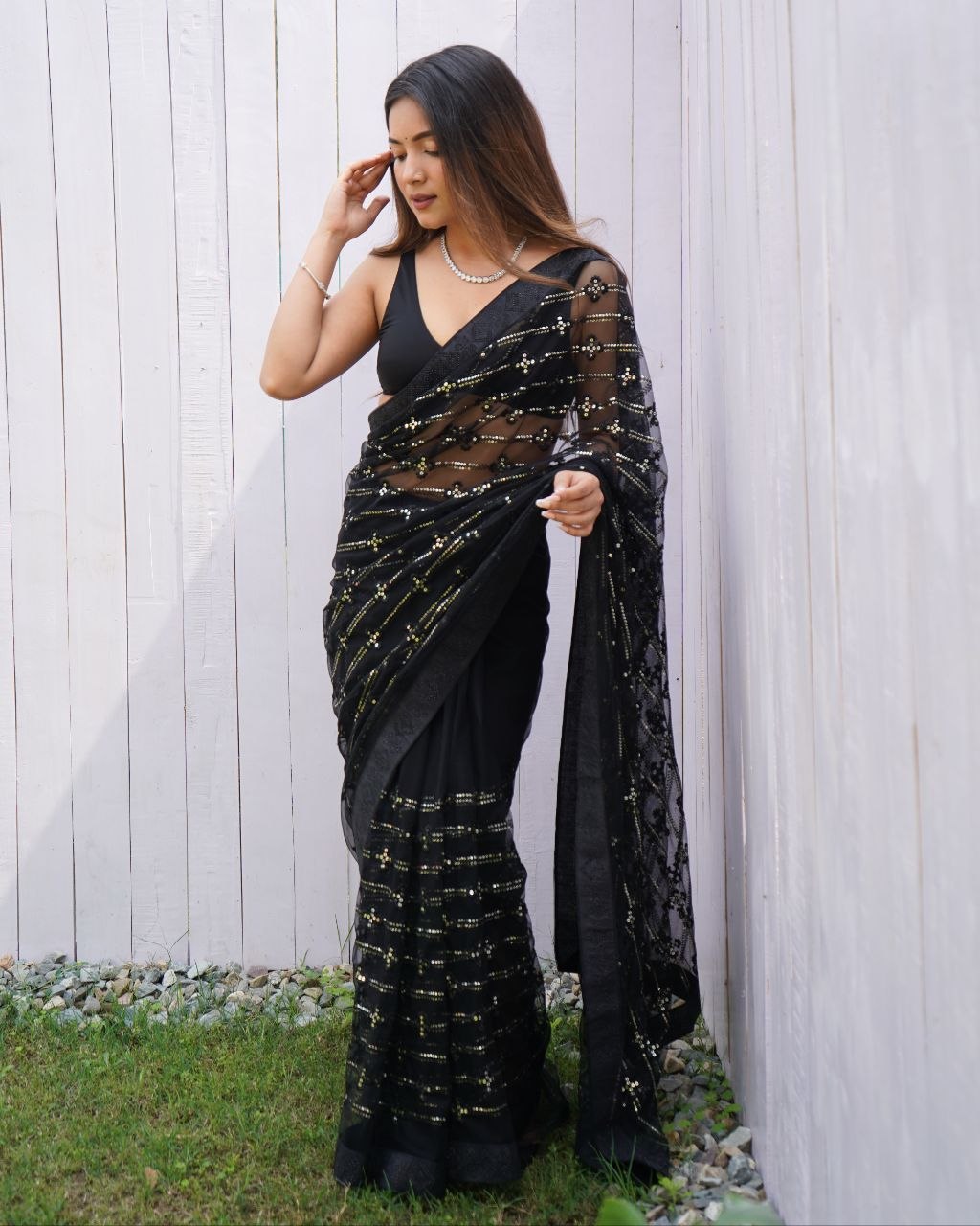 Heavy Butterfly Net Saree with Multy Thread Sequence Embroidery & Fancy Diamond Border
