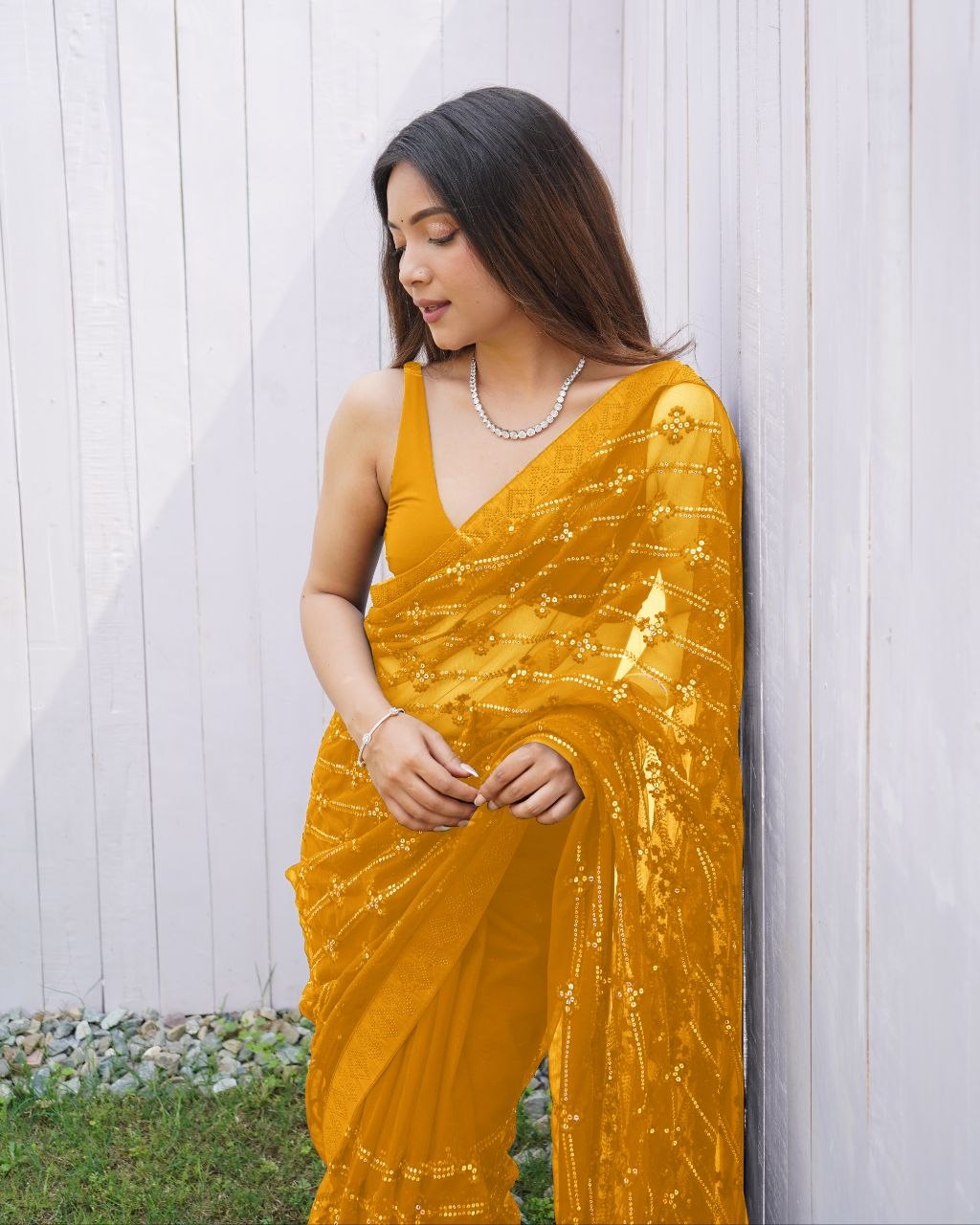 Heavy Butterfly Net Saree with Multy Thread Sequence Embroidery & Fancy Diamond Border