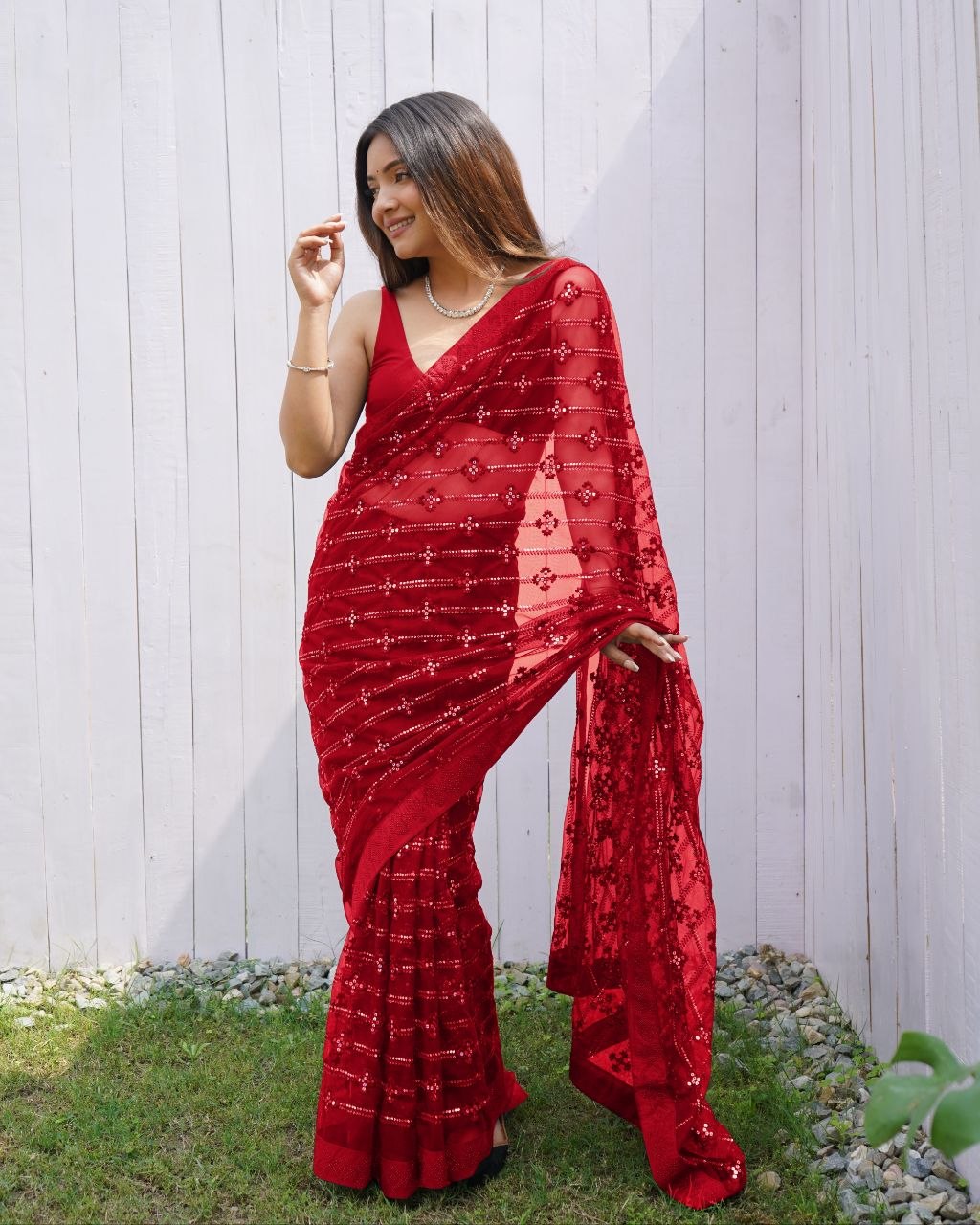Heavy Butterfly Net Saree with Multy Thread Sequence Embroidery & Fancy Diamond Border