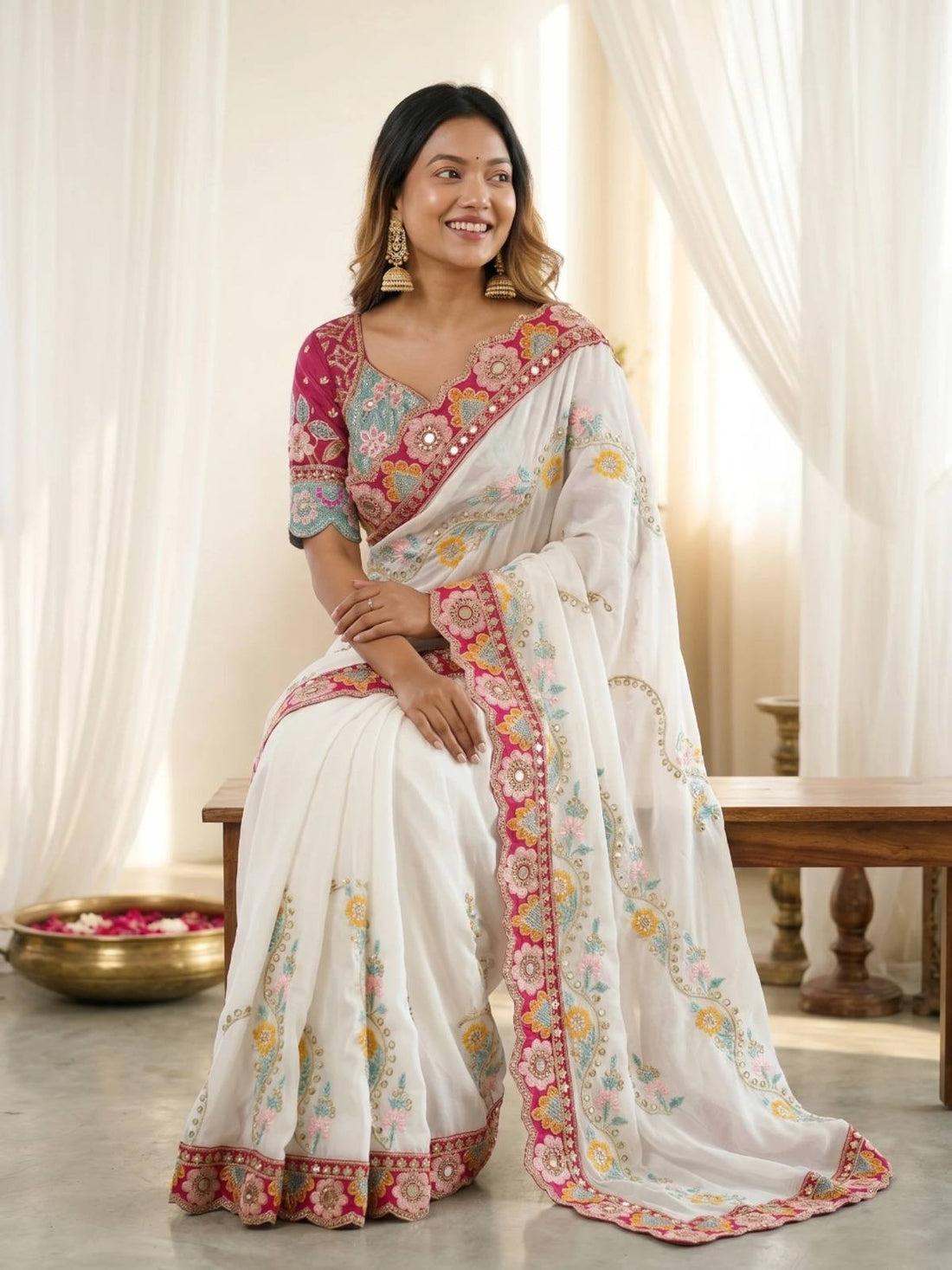 Premium Soft Rangoli Silk Saree with Designer Embroidery Work