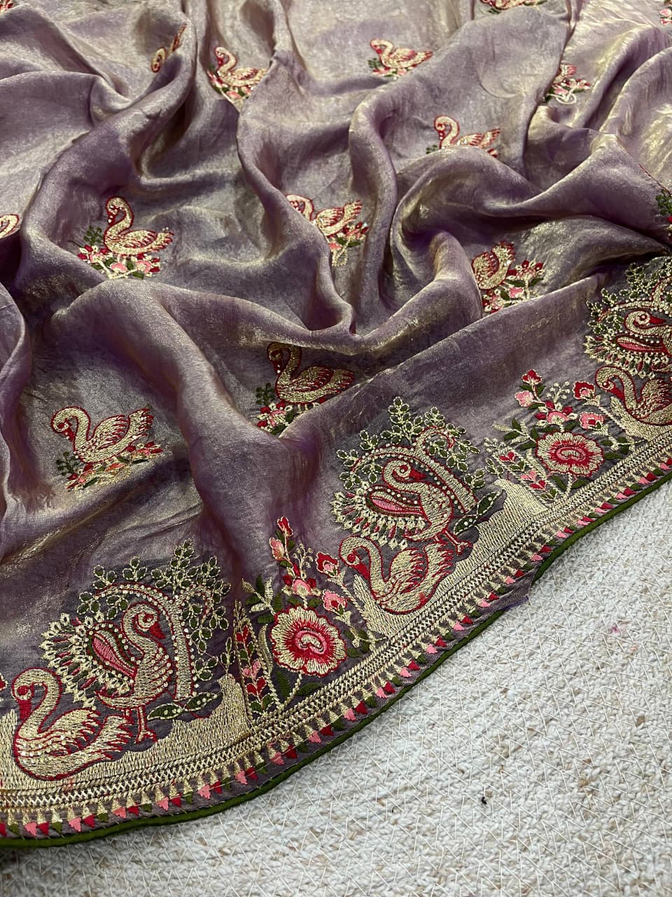 Festive Collection Fandy Satin Silk Saree with Designer Hans Embroidery Work
