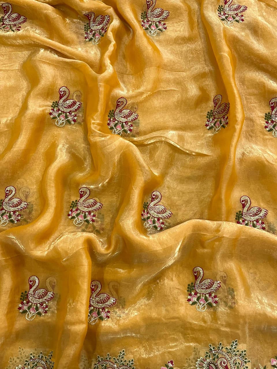 Festive Collection Fandy Satin Silk Saree with Designer Hans Embroidery Work