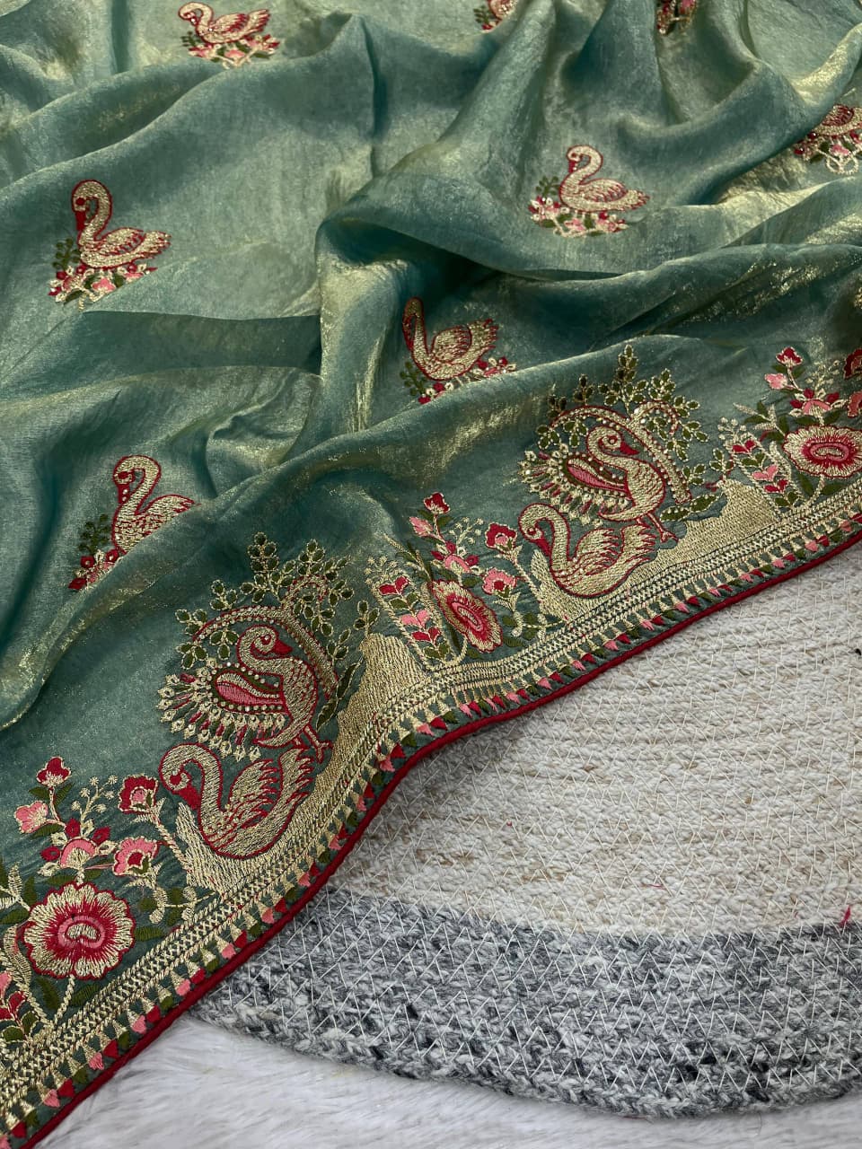 Festive Collection Fandy Satin Silk Saree with Designer Hans Embroidery Work