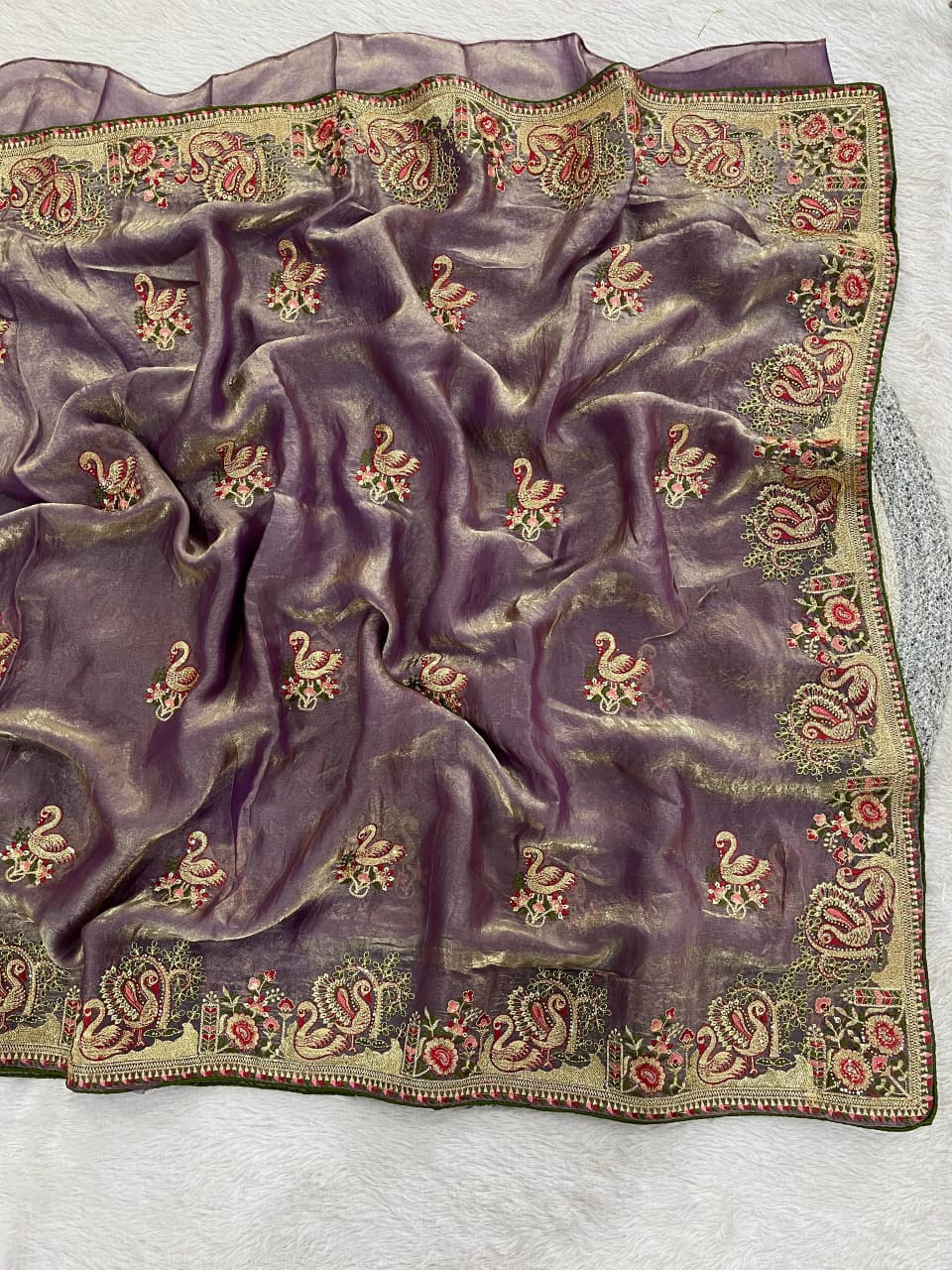 Festive Collection Fandy Satin Silk Saree with Designer Hans Embroidery Work