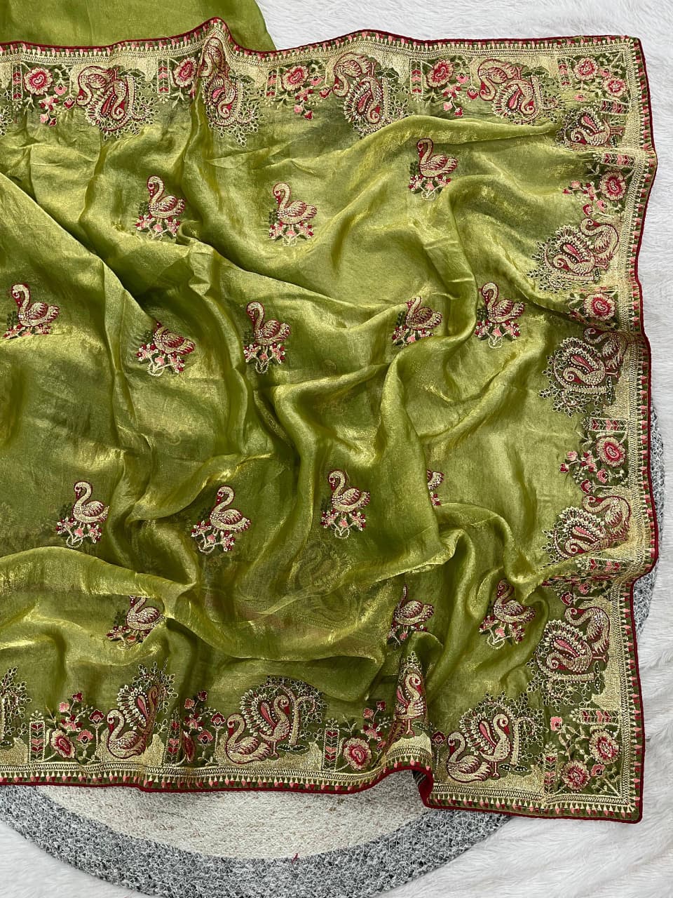 Festive Collection Fandy Satin Silk Saree with Designer Hans Embroidery Work