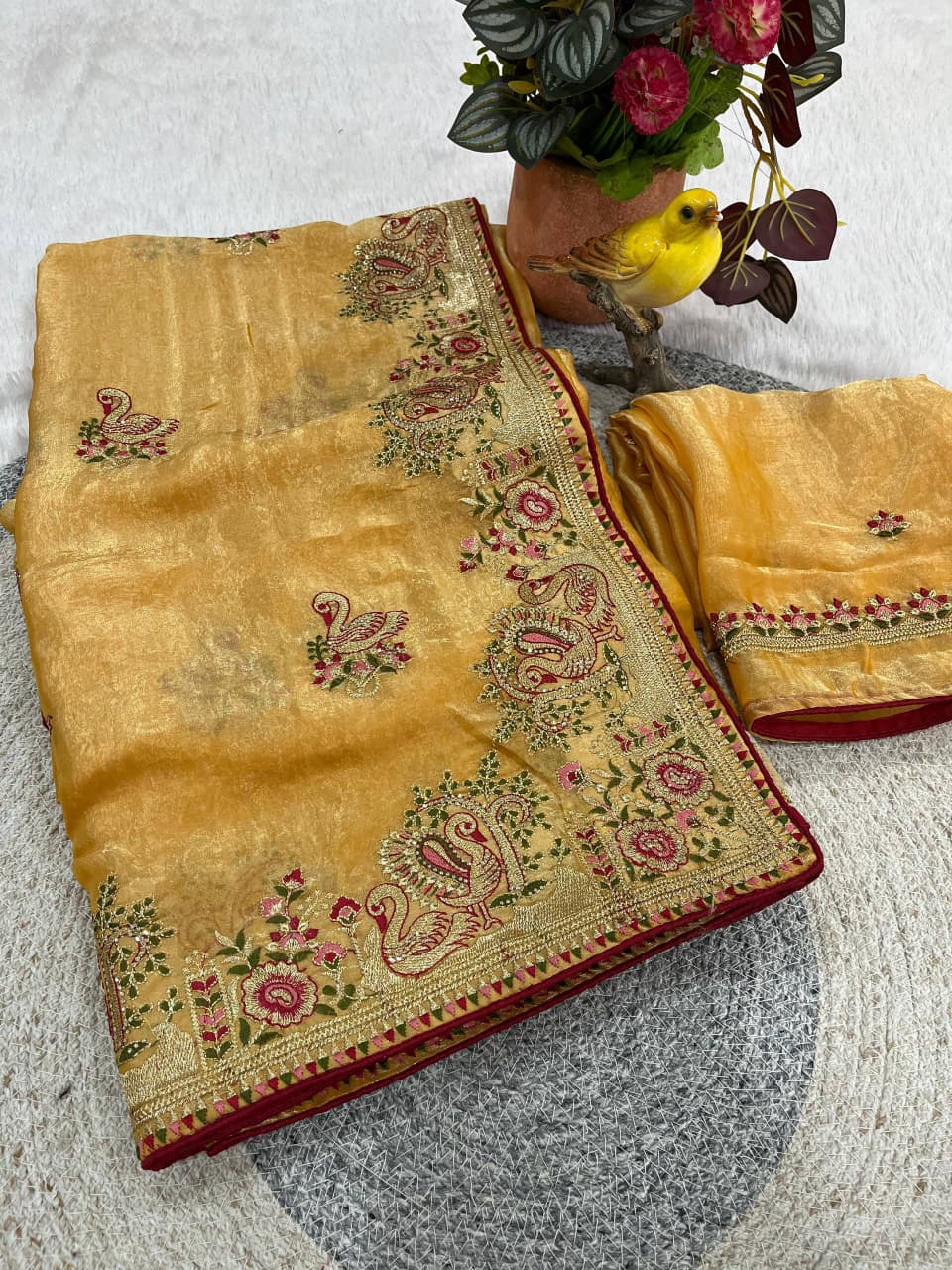 Festive Collection Fandy Satin Silk Saree with Designer Hans Embroidery Work
