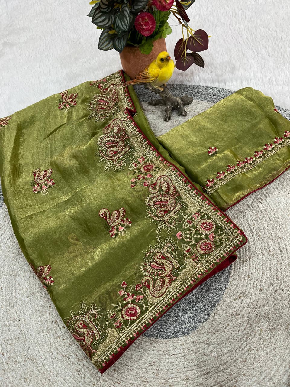 Festive Collection Fandy Satin Silk Saree with Designer Hans Embroidery Work
