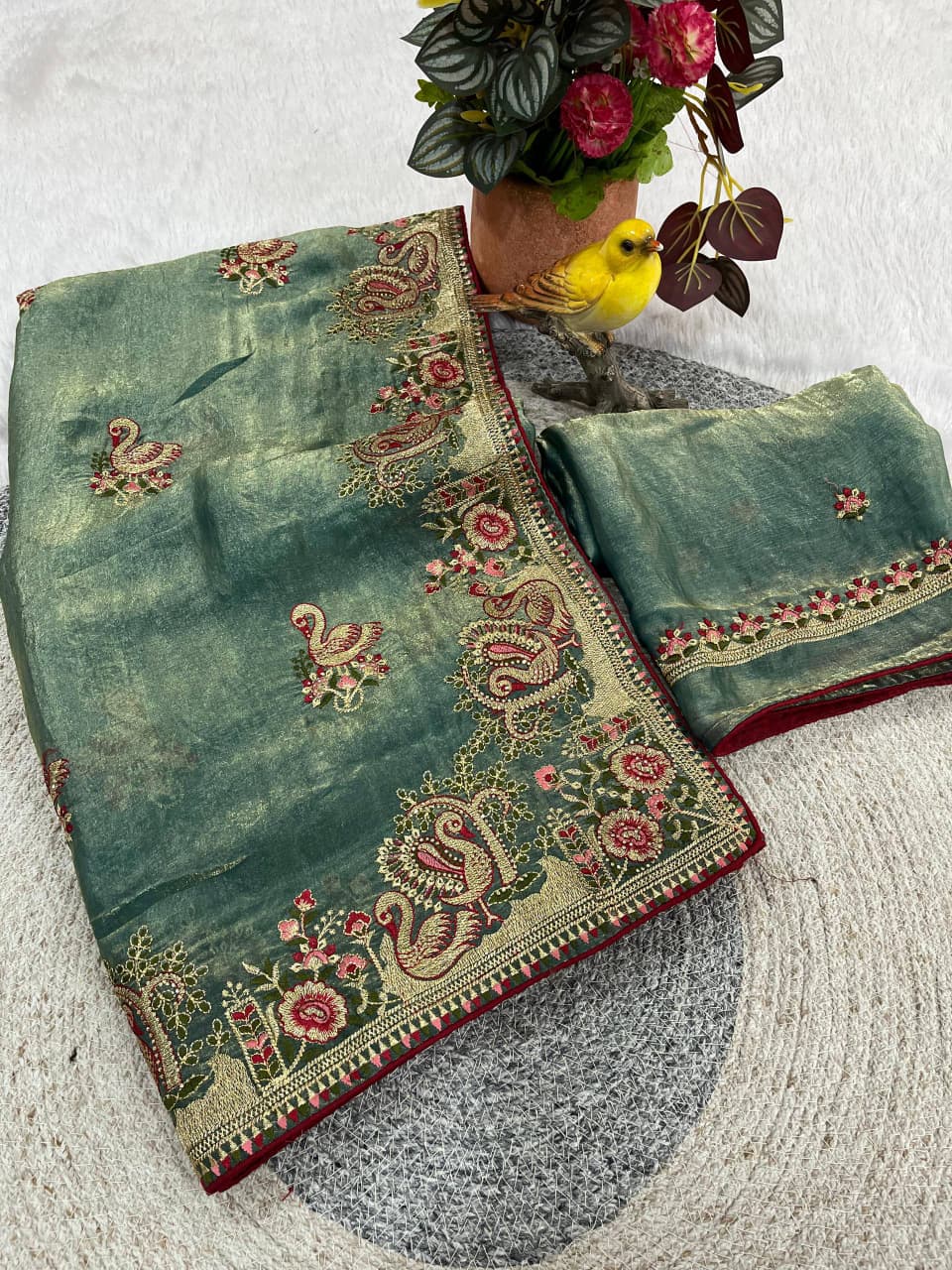 Festive Collection Fandy Satin Silk Saree with Designer Hans Embroidery Work