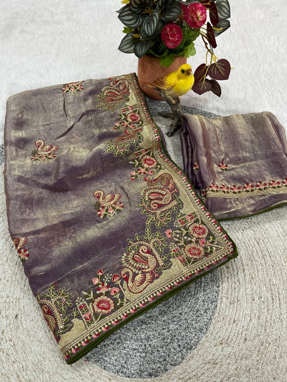 Festive Collection Fandy Satin Silk Saree with Designer Hans Embroidery Work