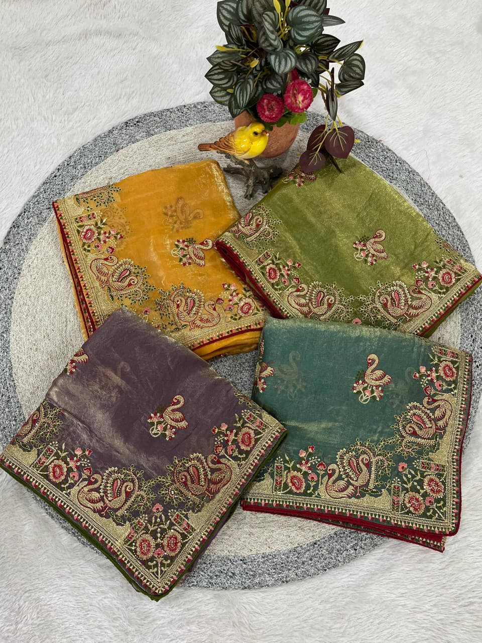Festive Collection Fandy Satin Silk Saree with Designer Hans Embroidery Work