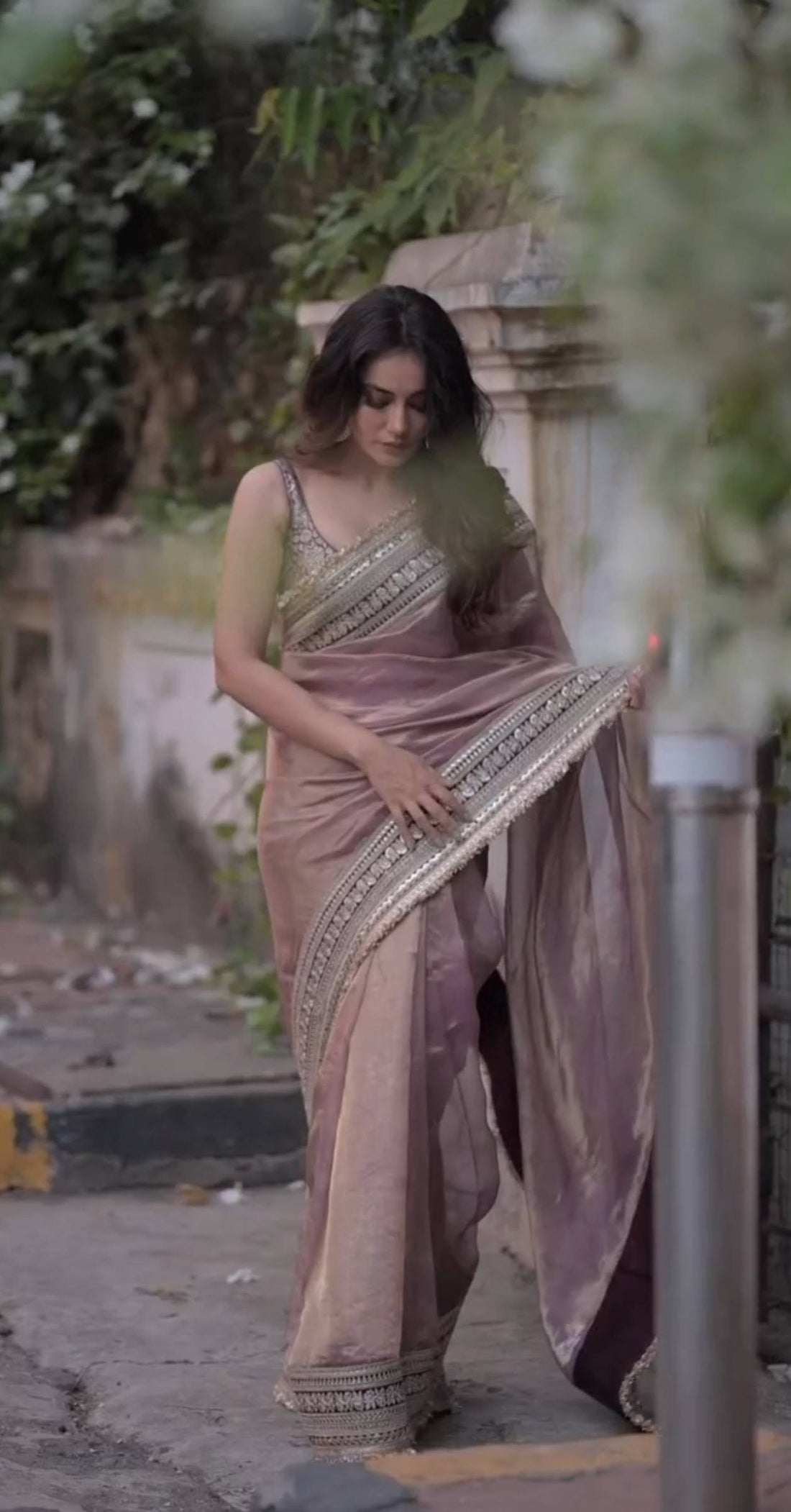 Designer Soft Twill Net Fancy Lace Border Saree