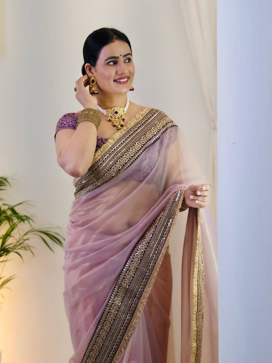 Designer Soft Twill Net Fancy Lace Border Saree