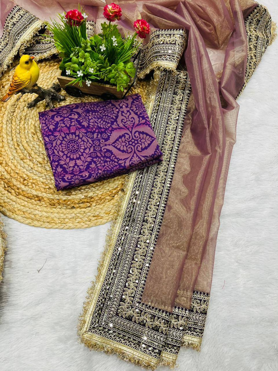 Designer Soft Twill Net Fancy Lace Border Saree