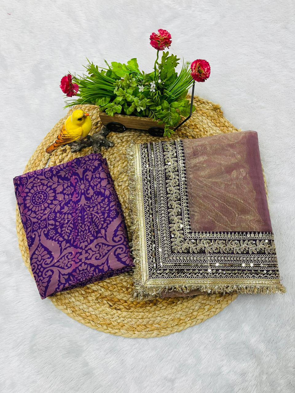 Designer Soft Twill Net Fancy Lace Border Saree