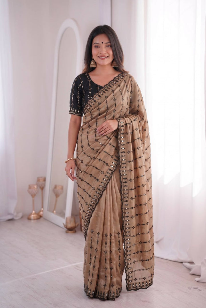 Wedding Special Viscos Rangoli Thread & Real Mirror Work Saree