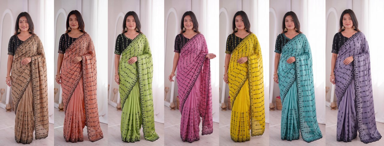 Wedding Special Viscos Rangoli Thread & Real Mirror Work Saree