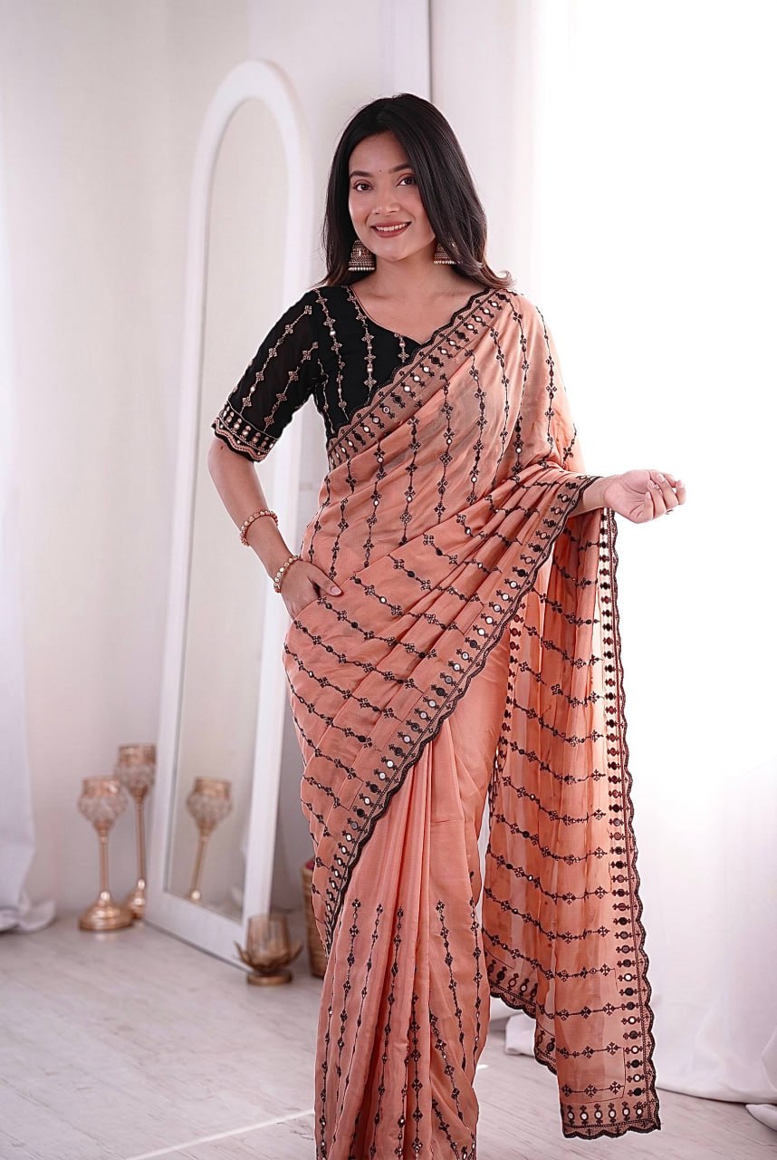 Wedding Special Viscos Rangoli Thread & Real Mirror Work Saree