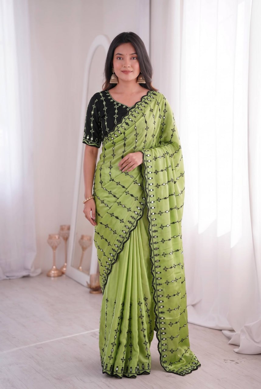 Wedding Special Viscos Rangoli Thread & Real Mirror Work Saree