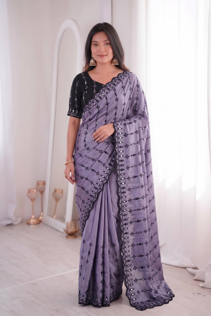 Wedding Special Viscos Rangoli Thread & Real Mirror Work Saree