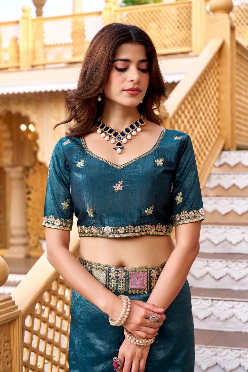 Imperial Gold Crush Silk Multicolor Threadwork Saree