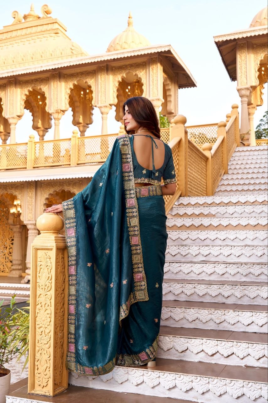 Imperial Gold Crush Silk Multicolor Threadwork Saree