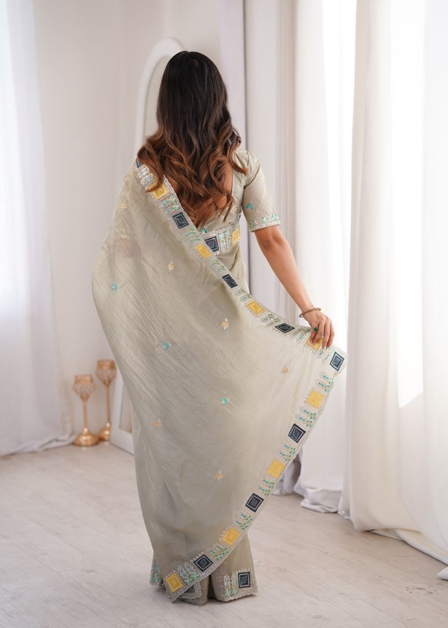 Imperial Gold Crush Silk Multicolor Threadwork Saree