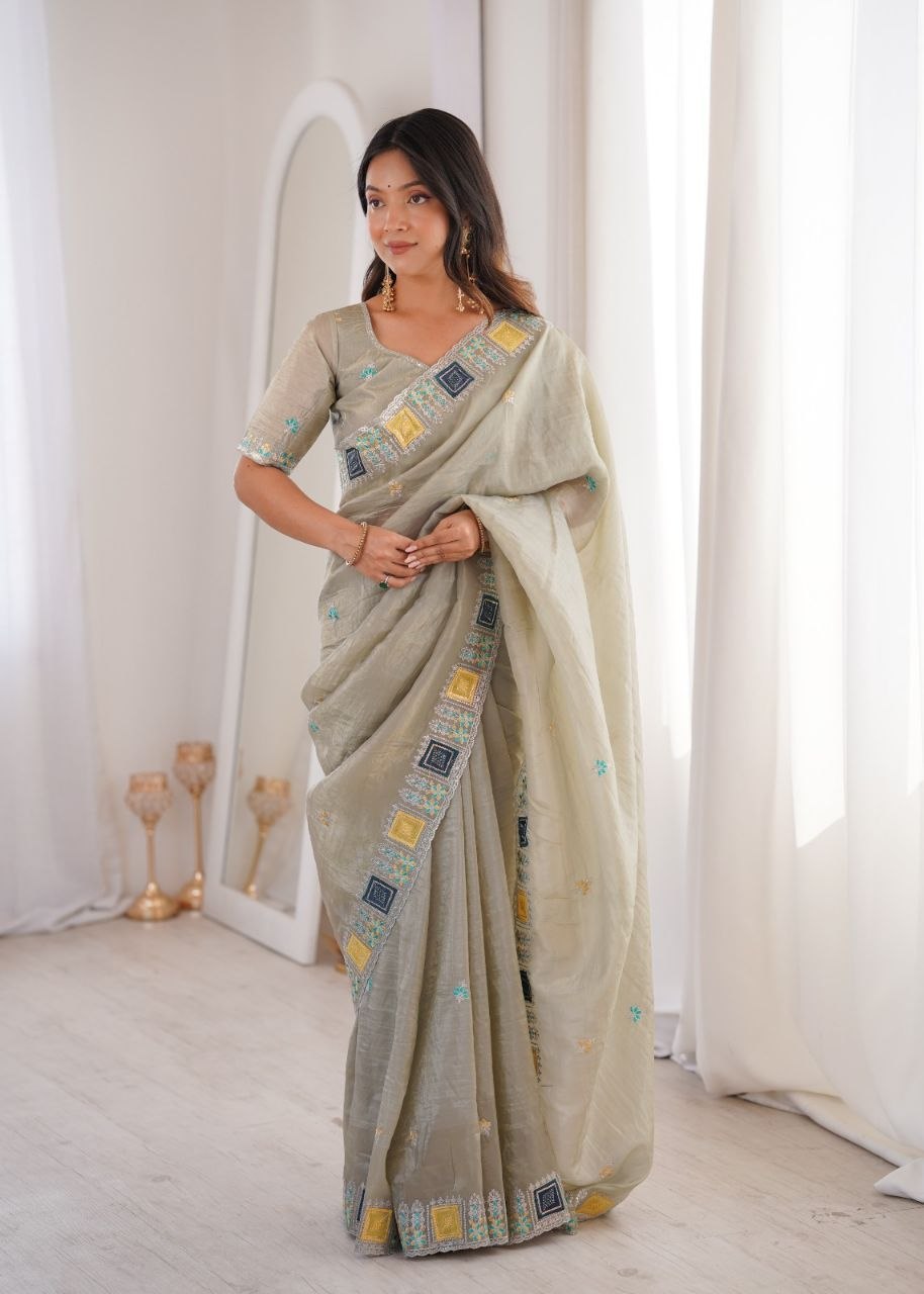 Imperial Gold Crush Silk Multicolor Threadwork Saree