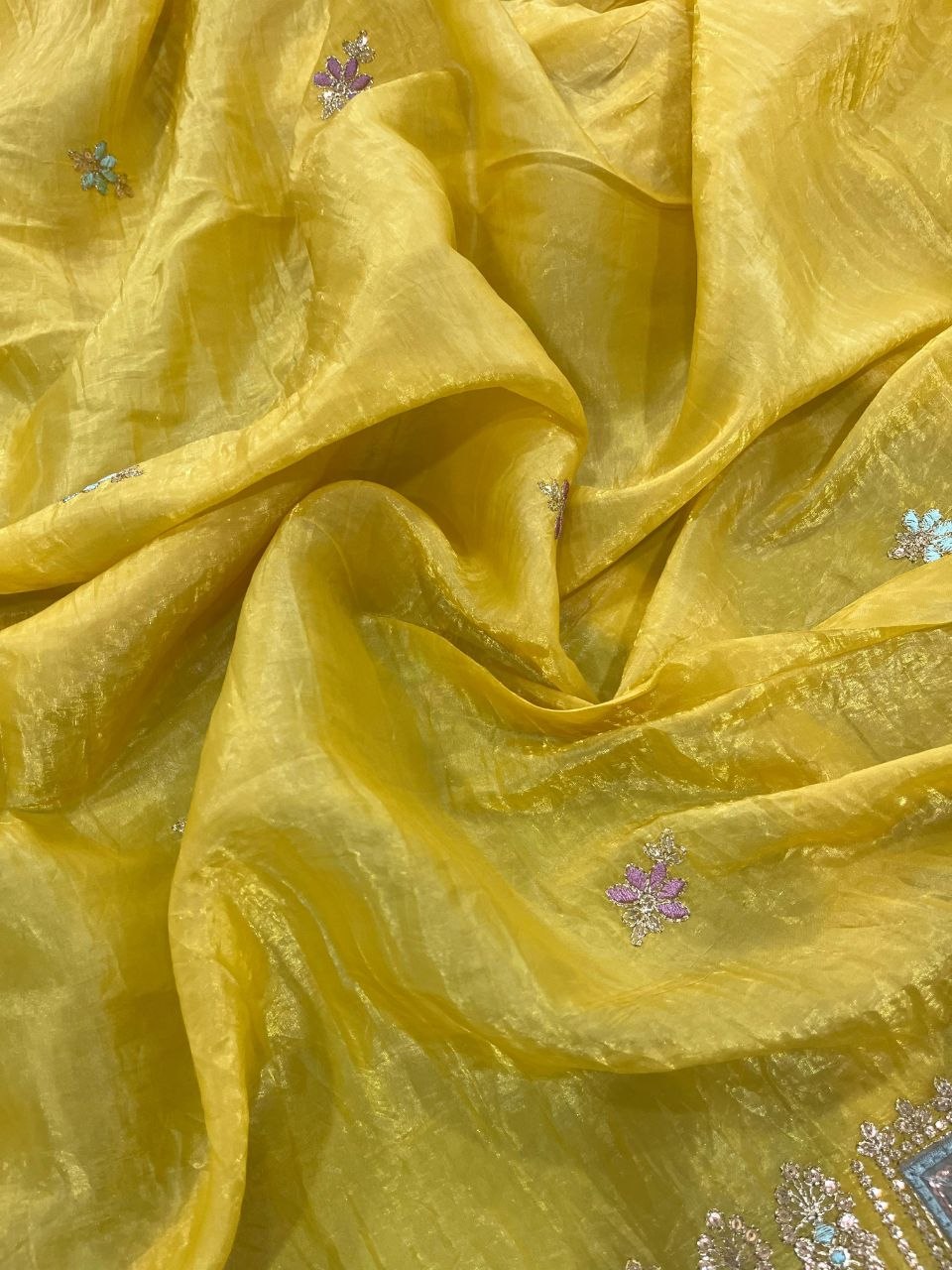 Imperial Gold Crush Silk Multicolor Threadwork Saree