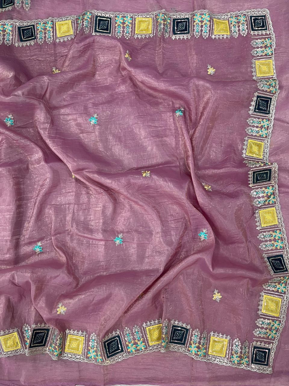 Imperial Gold Crush Silk Multicolor Threadwork Saree