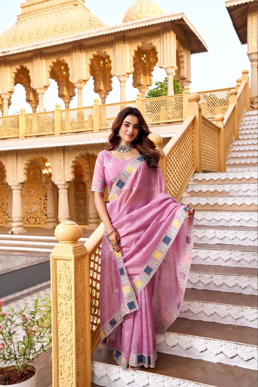 Imperial Gold Crush Silk Multicolor Threadwork Saree