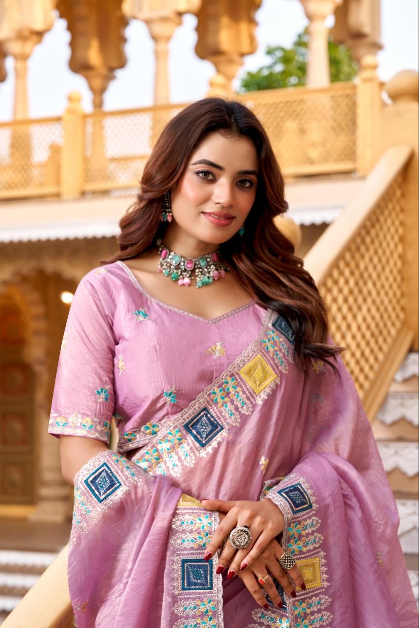 Imperial Gold Crush Silk Multicolor Threadwork Saree